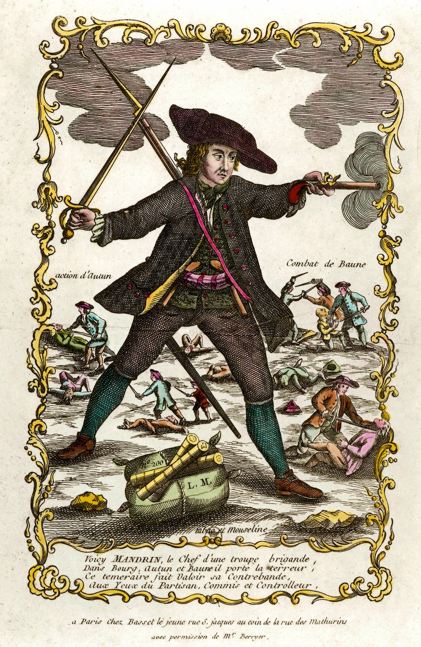 Portrait du brigand français Louis Mandrin (ca. 1725-1755). Derrière lui, l