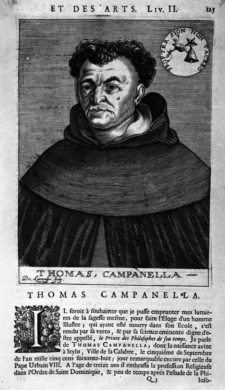 Portrait du philosophe italien Tommaso Campanella (1568-1639). Feuille d