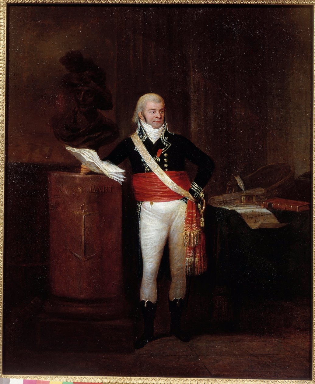 Portrait du citoyen Emmery, maire de Dunkerque distingué par Napoléon Bonaparte soutenant le buste de Jean Bart - Unknown artist
