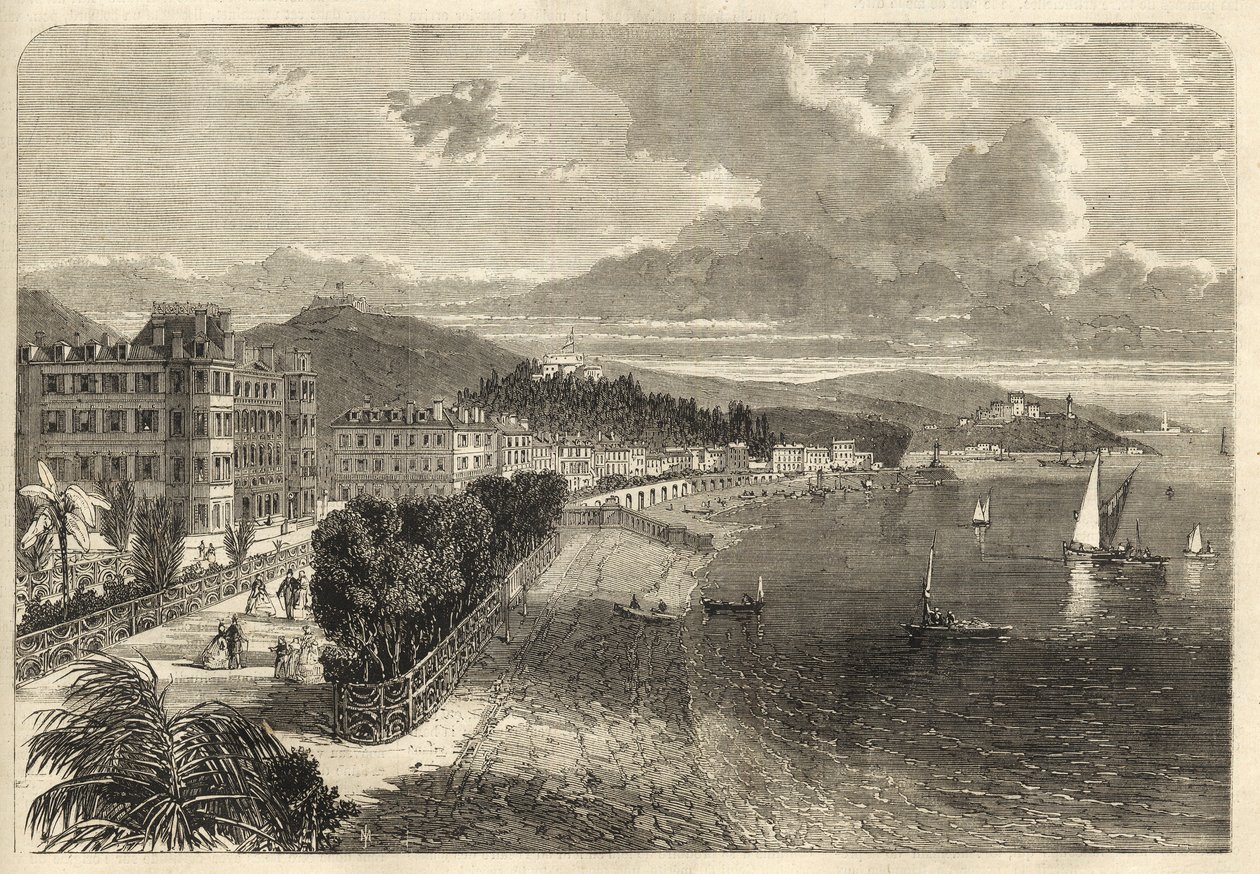 Promenade des Anglais à Nice en 1866 - La Promenade des Anglais en 1866 - gravure - Unknown artist