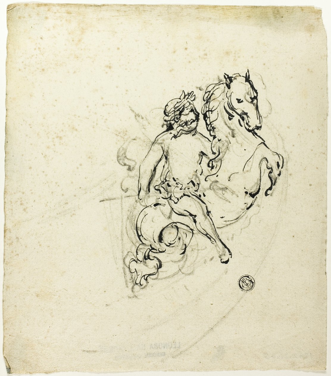 Putto couronné de laurier, sur un cheval cabré - Unknown artist