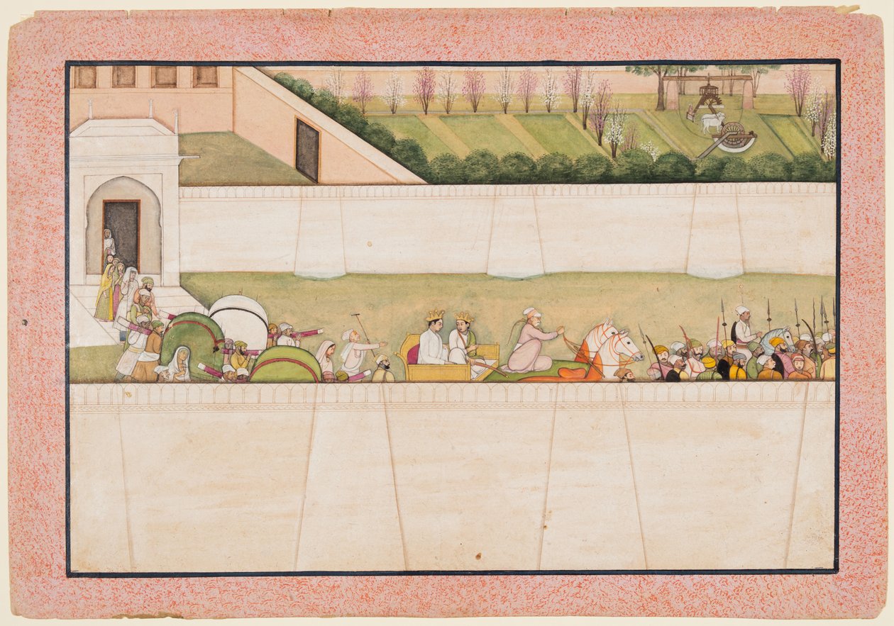 Les frères de Rama, Bharata et Shatrughna, quittent Ayodhya pour trouver Rama et Lakshmana dans la forêt pour les informer de la mort de leur père Dasharatha - Unknown artist