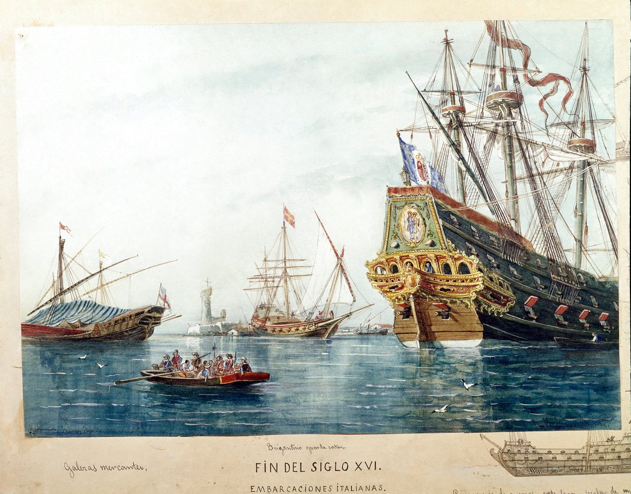 Représentation de navires italiens, galères, brigantins du 16e siècle - Unknown artist