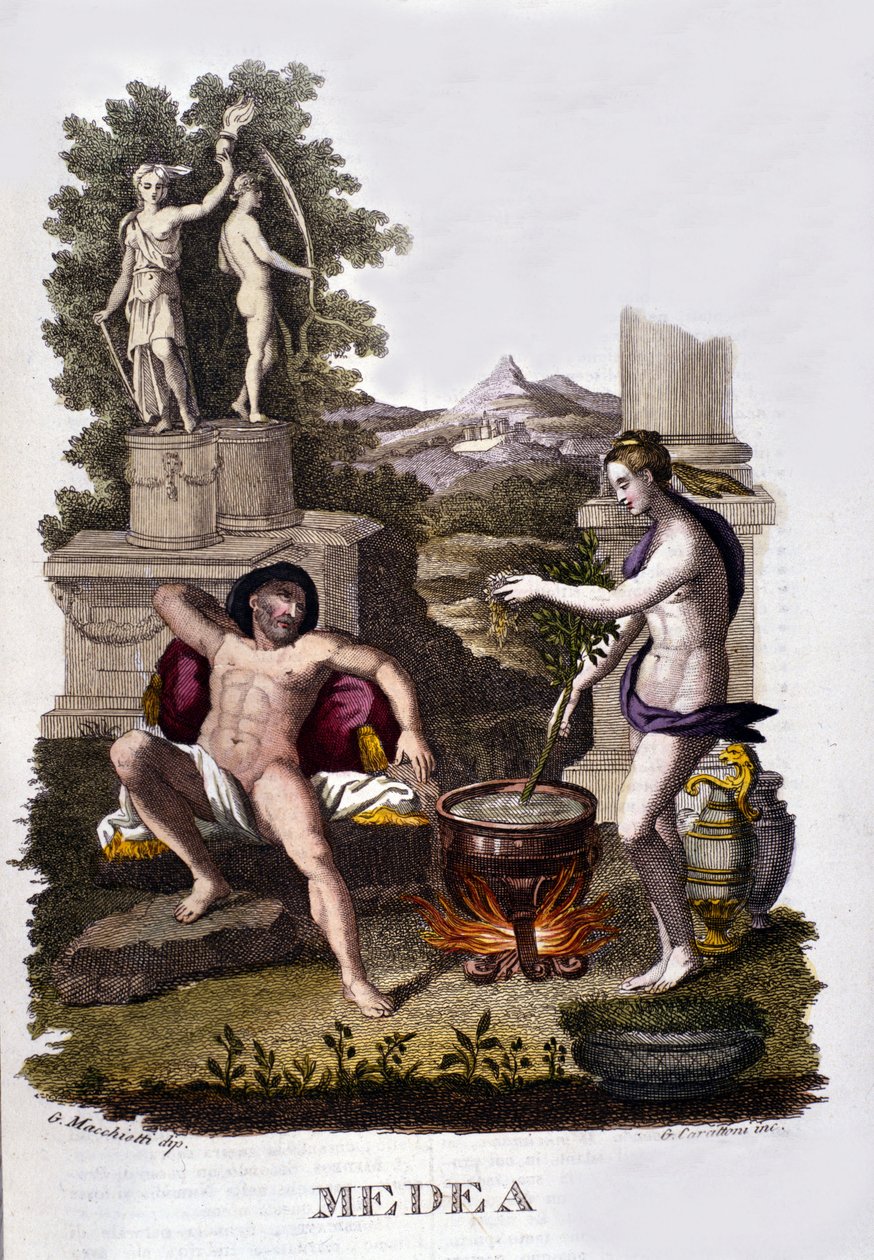 Représentation de Médée préparant ses malédictions après le cycle des Argonautes. Gravure du 19ème siècle. - Unknown artist