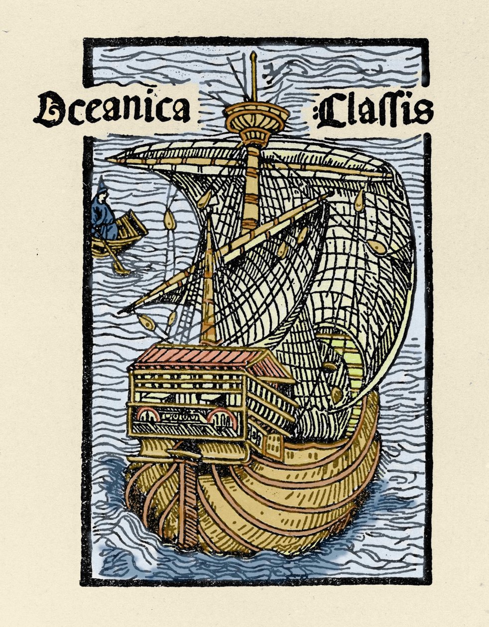 Représentation de la caravelle Santa Maria par Christophe Colomb (1451-1506). Gravure de « De insulis in mare Indico super inventis », Bâle 1493-1494 (traduction latine du rapport de Colomb au roi d