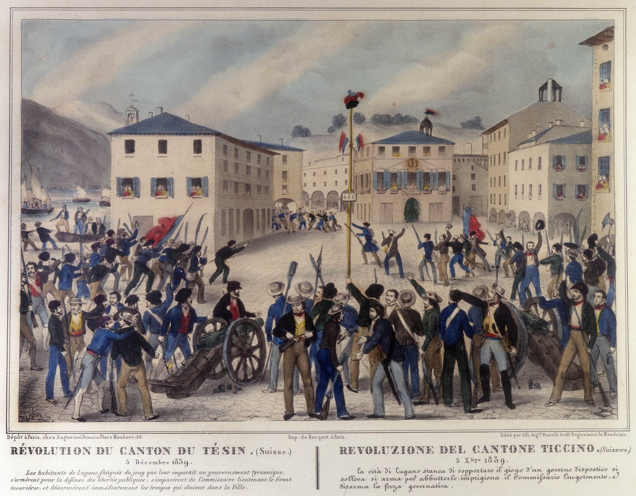 Révolution du canton du Tessin en Suisse le 5 décembre 1859. Gravure du 19ème siècle. - Unknown artist