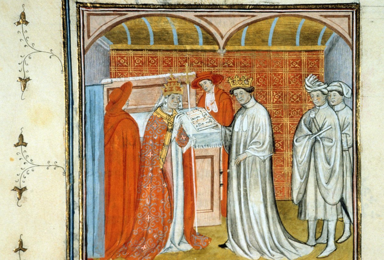 Robert II le Pieux (ca. 972-1031) - Enluminure de manuscrit sur vélin du Moyen Âge « Grandes Chroniques de Saint-Denis » fin du 14e siècle (ref. 512) - Unknown artist