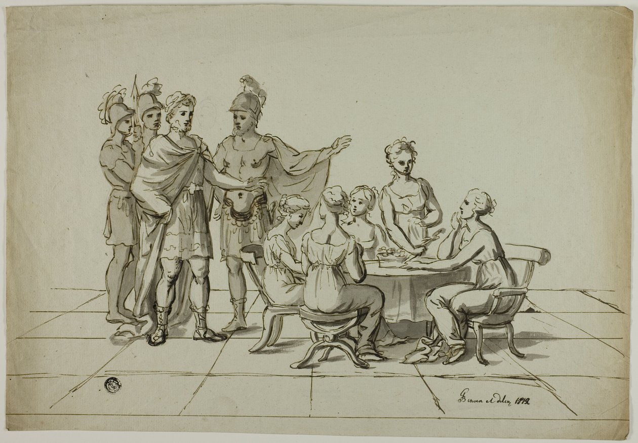 Empereur romain approchant un groupe de femmes assises à table - Unknown artist