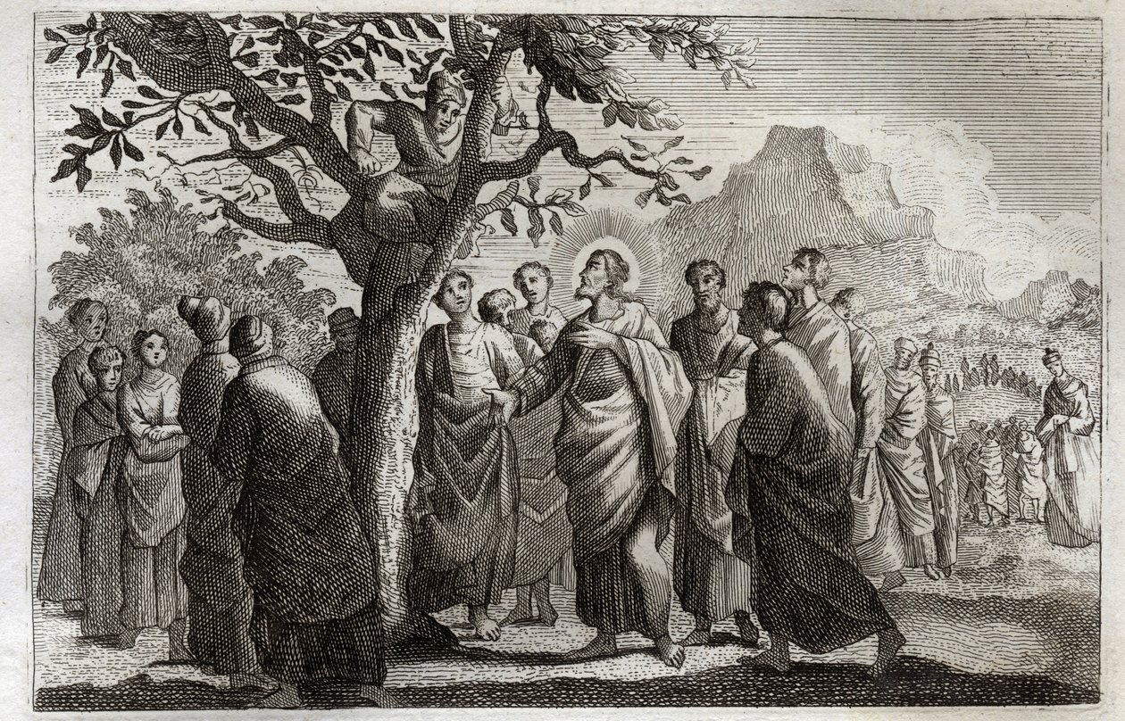 Bible de Royaumont, Nouveau Testament : Conversion de Zachée. Jésus-Christ parlant avec Zachée perché sur le sycomore. Illustration de 1811 - Unknown artist