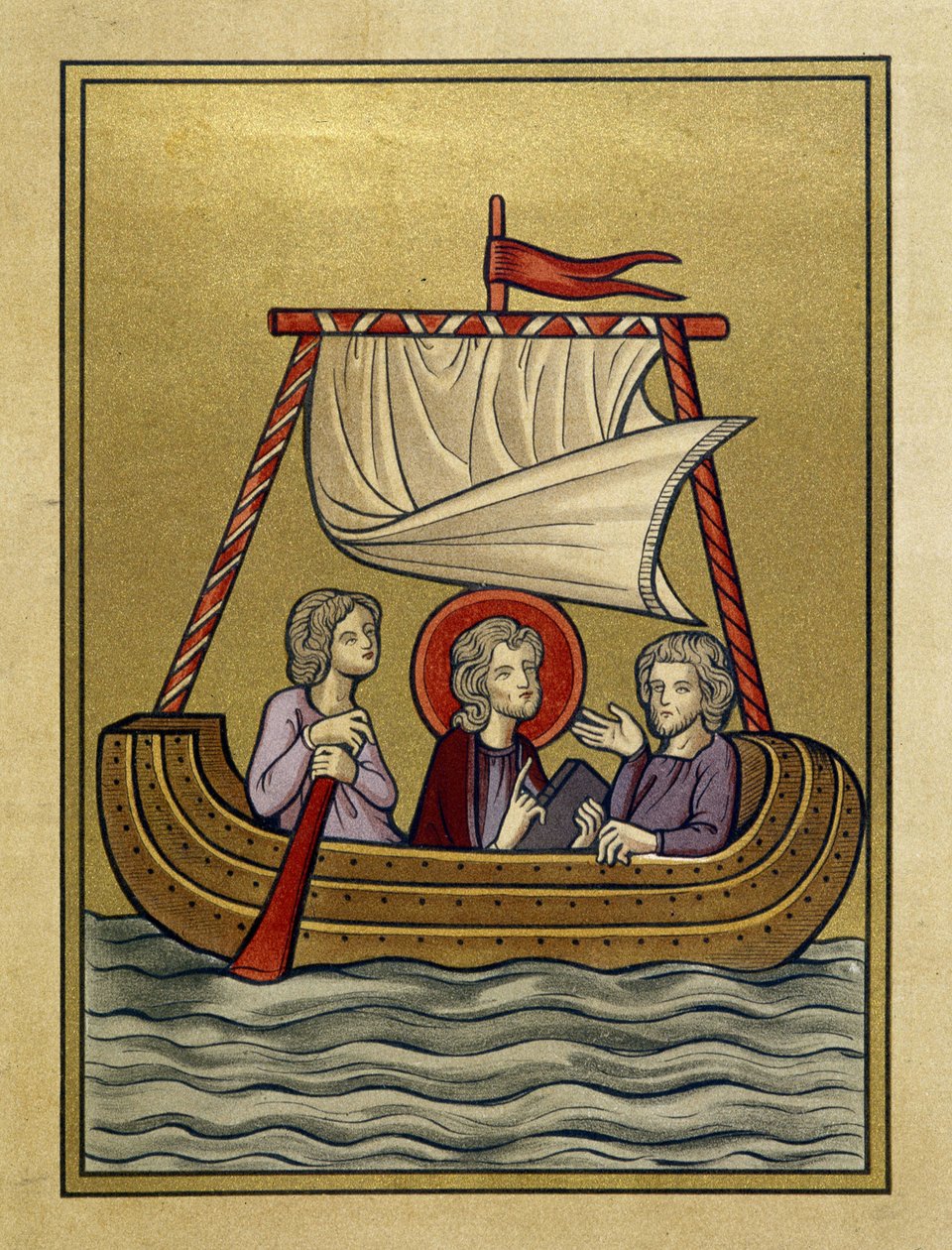 Saint Paul, Saint Sylvain (ou Silas) et Saint Timothée sur un bateau - d