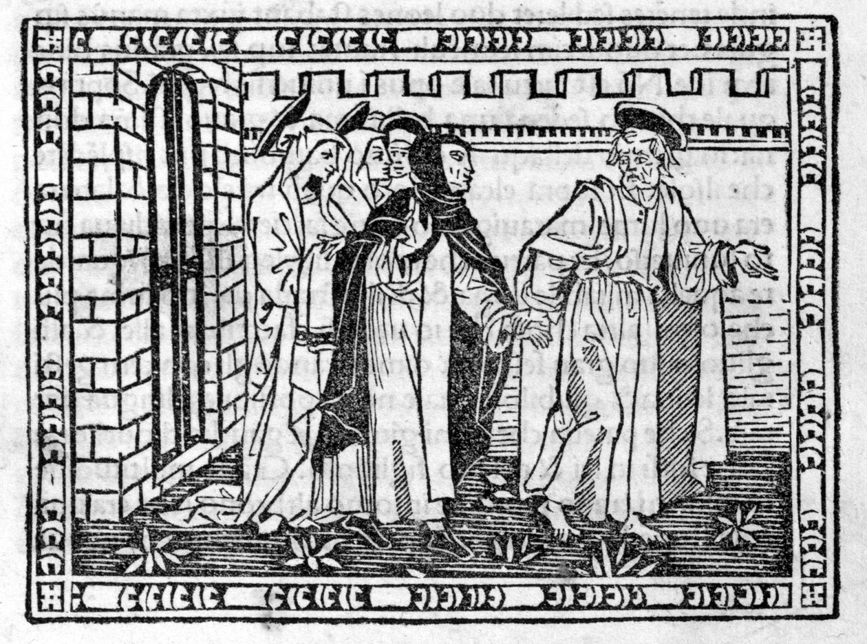 Saint Pierre conduit par la main Savonarole - dans "Compendium of Revelatione", incunable du 23/4/1496 - Unknown artist