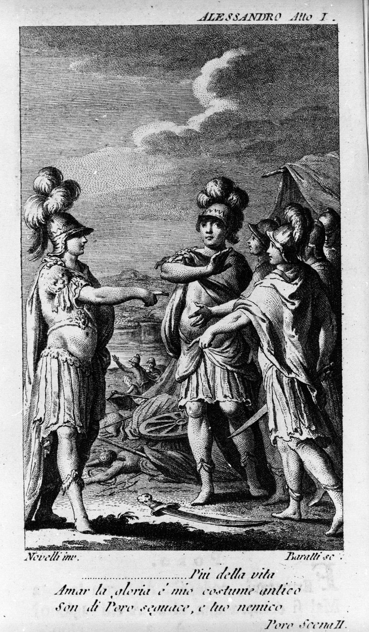 Scène du premier acte de « Alexandre aux Indes » (Alessandro nelle Indie), opéra du compositeur Niccolo Vito Piccinni (ou Piccini) (1728-1800) (1758) d