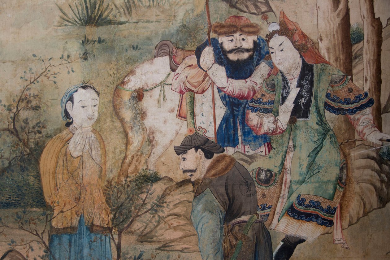 Scènes de la vie quotidienne en Chine (détail du papier peint chinois, cabinet chinois, résidence de chasse, par Filippo Juvarra, Stupinigi, Piémont, Italie) - Unknown artist