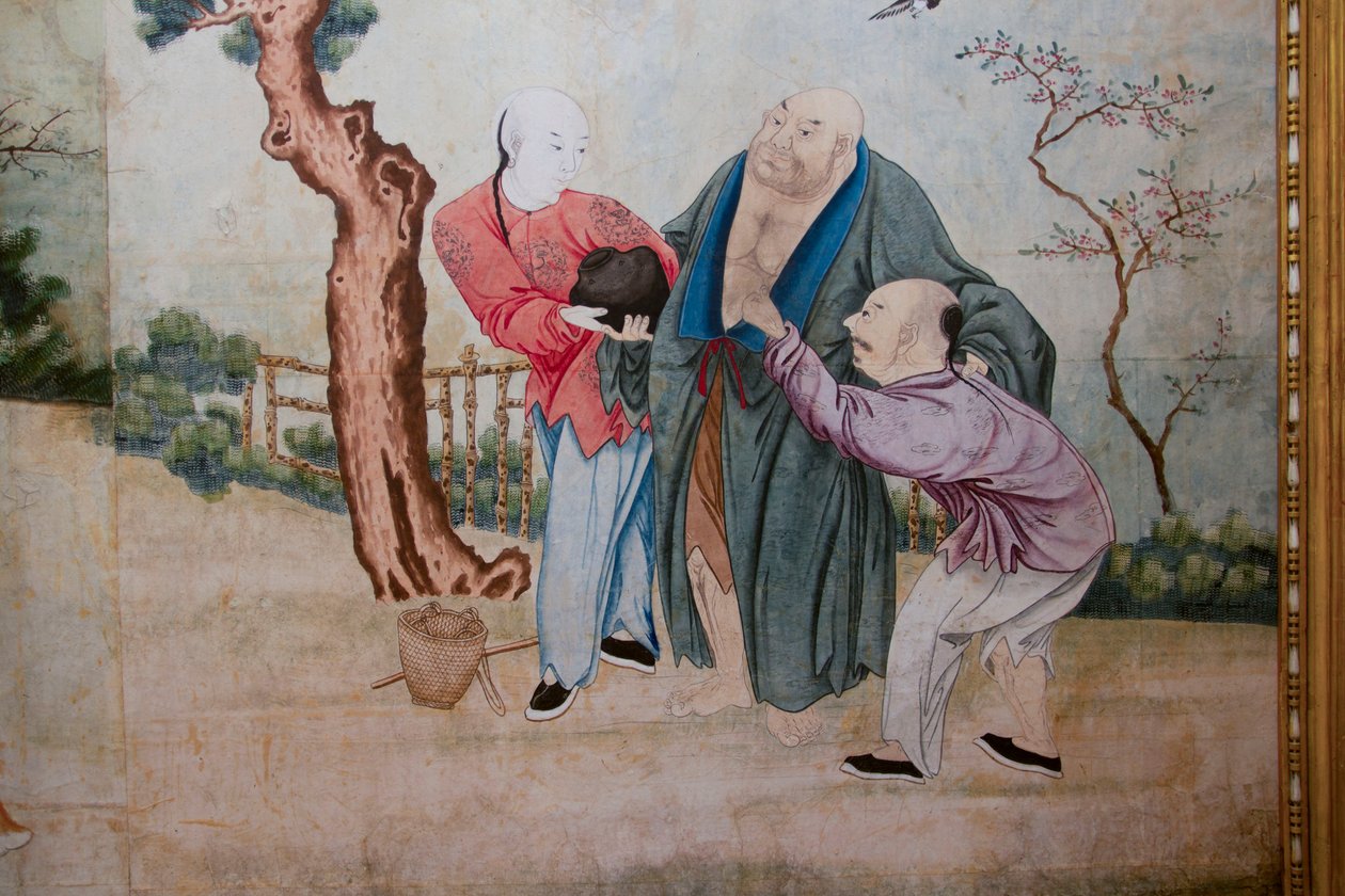 Scènes de la vie quotidienne en Chine, détail du papier peint chinois, cabinet chinois, résidence de chasse, par Filippo Juvarra (1678-1736), Stupinigi, Piémont, Italie - Unknown artist