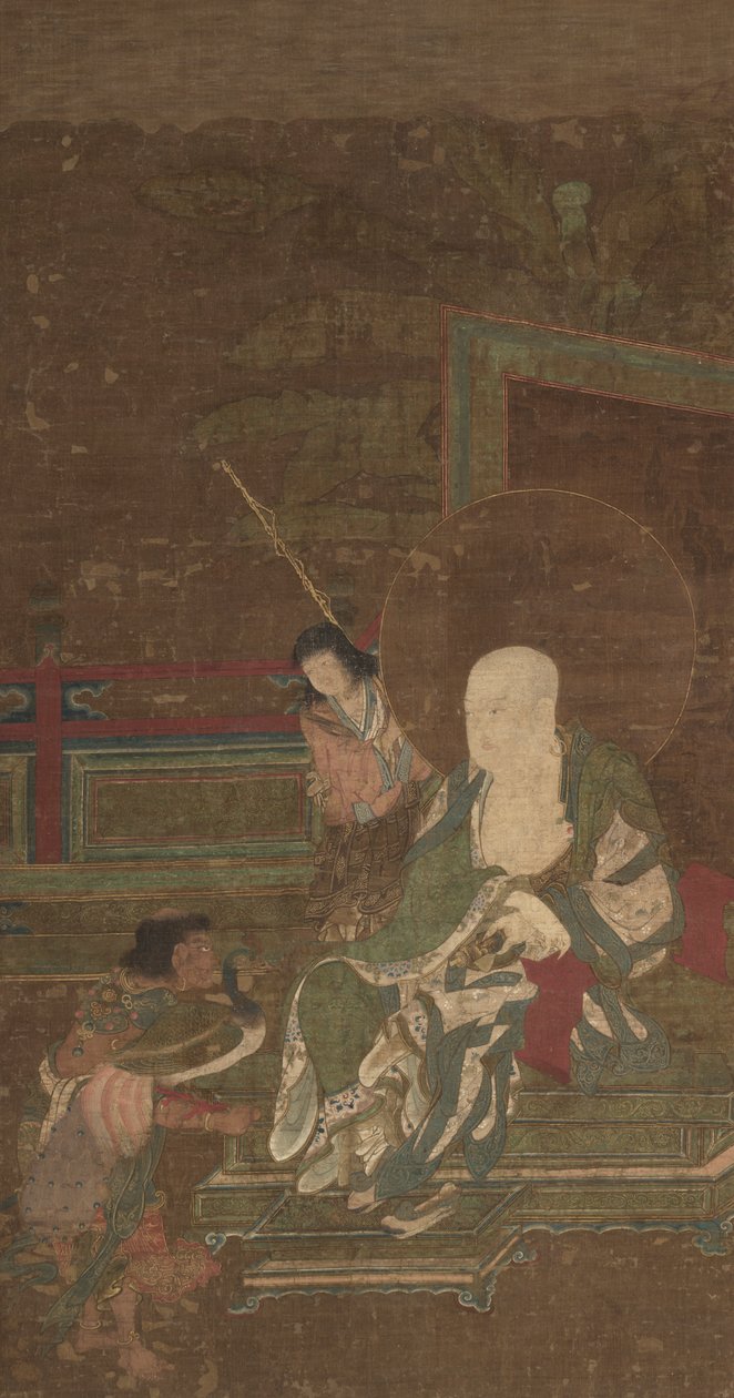 Arhat assis avec deux assistants - Unknown artist