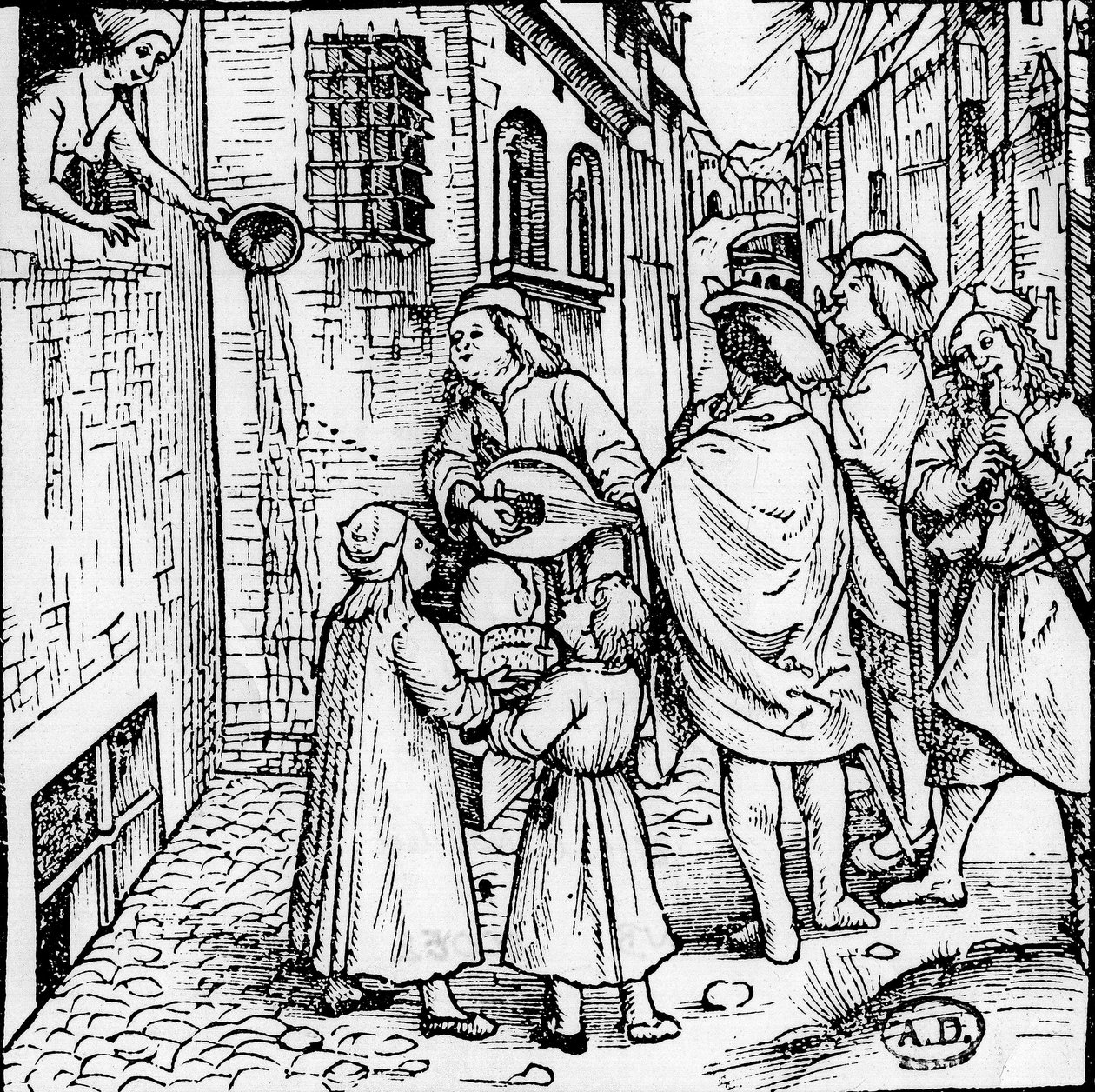 Sérénade estudiantine (musiciens), Bâle, vers 1500 - gravure, Bibl. - Unknown artist