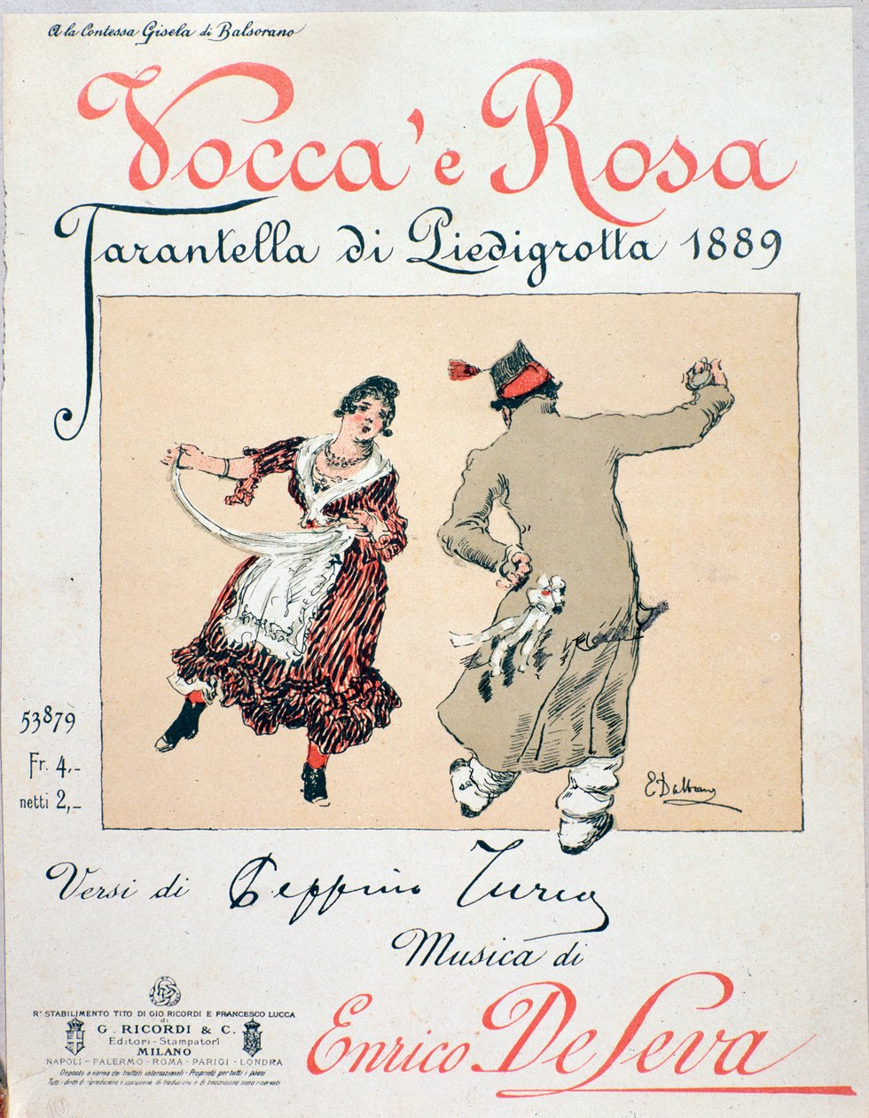 Couverture de la partition de la tarentelle Vocca e Rosa par Enrico de Leva - Unknown artist