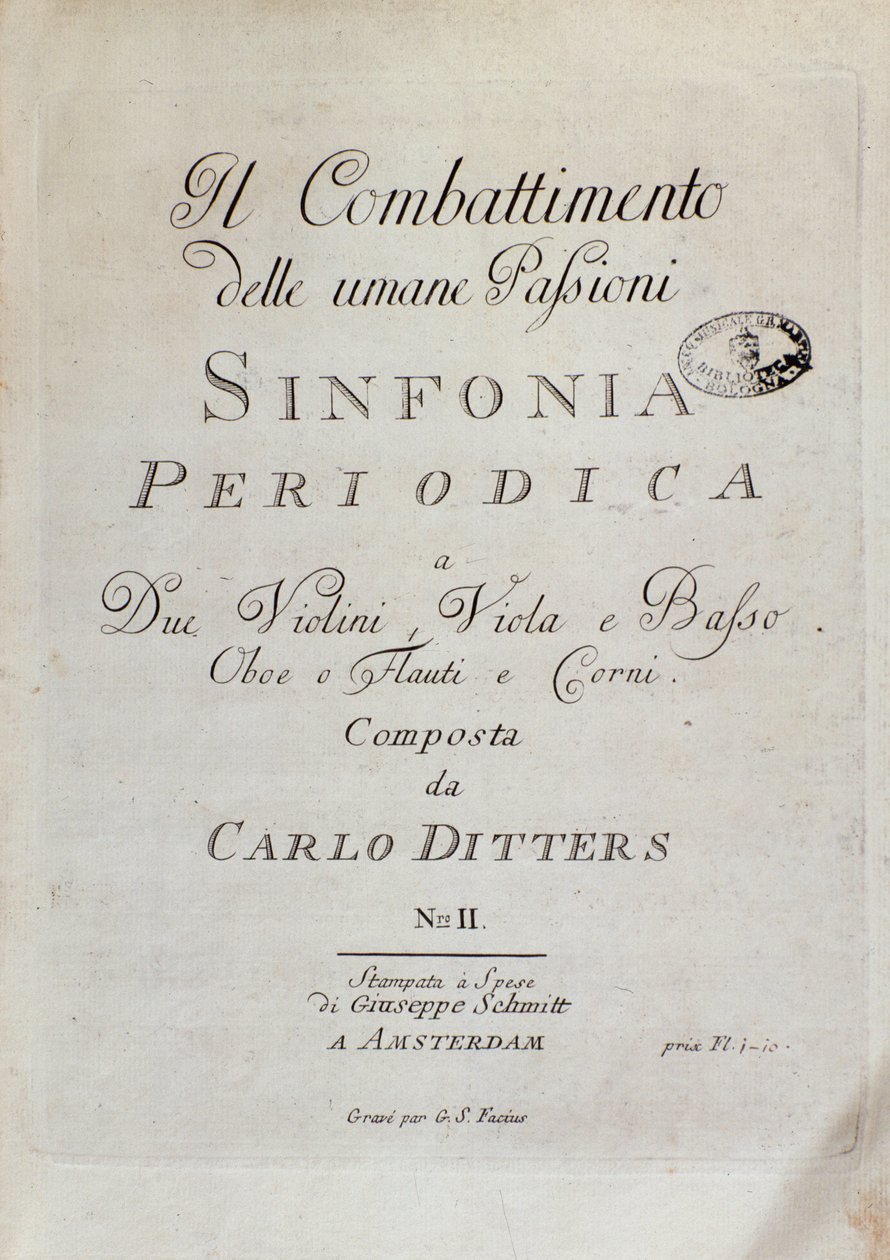 Page de partition de la Symphonie périodique (le Combat des passions humaines) par Karl Ditters von Dittersdorf - Unknown artist