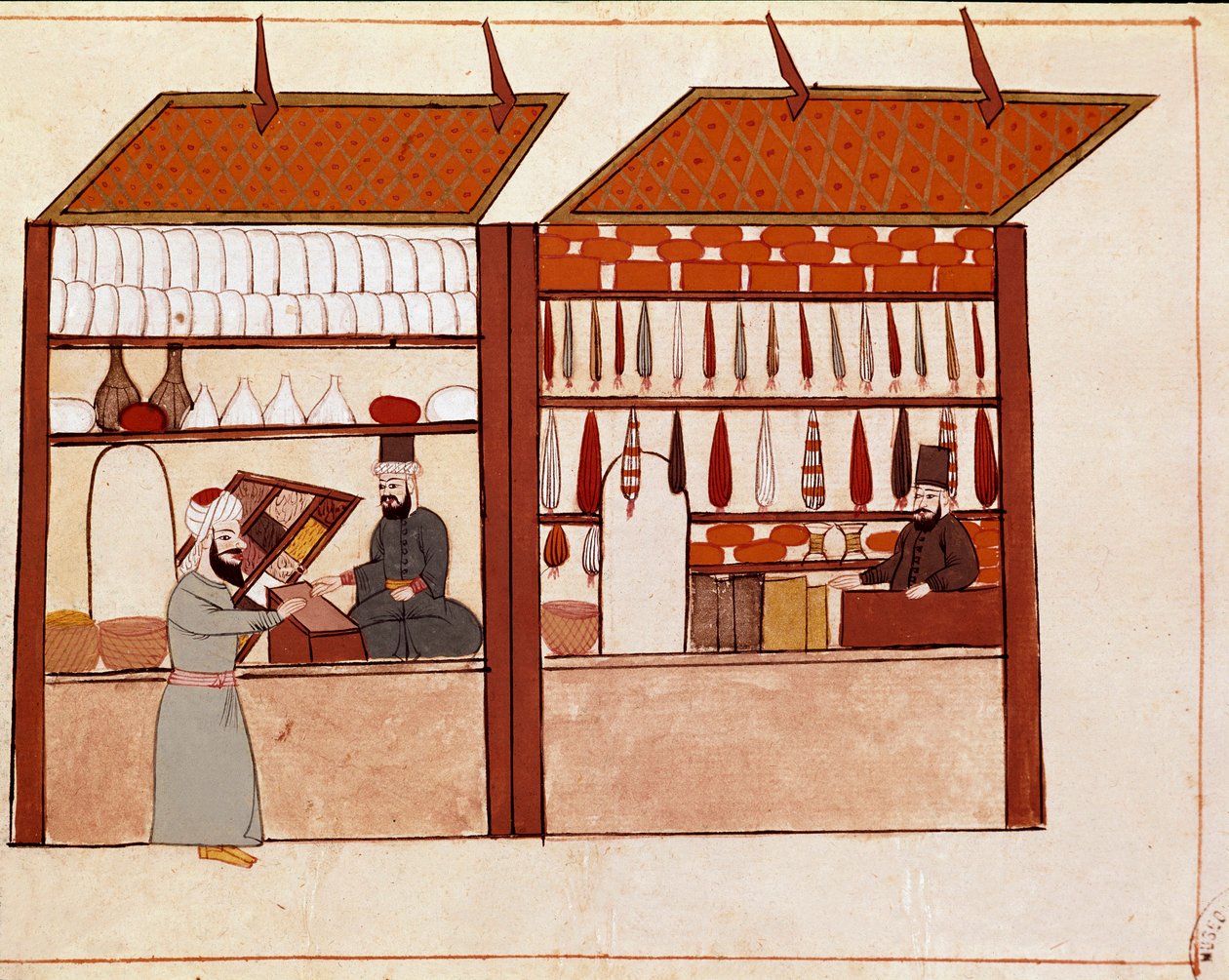 Boutiques dans les rues de Constantinople. Miniature tirée d