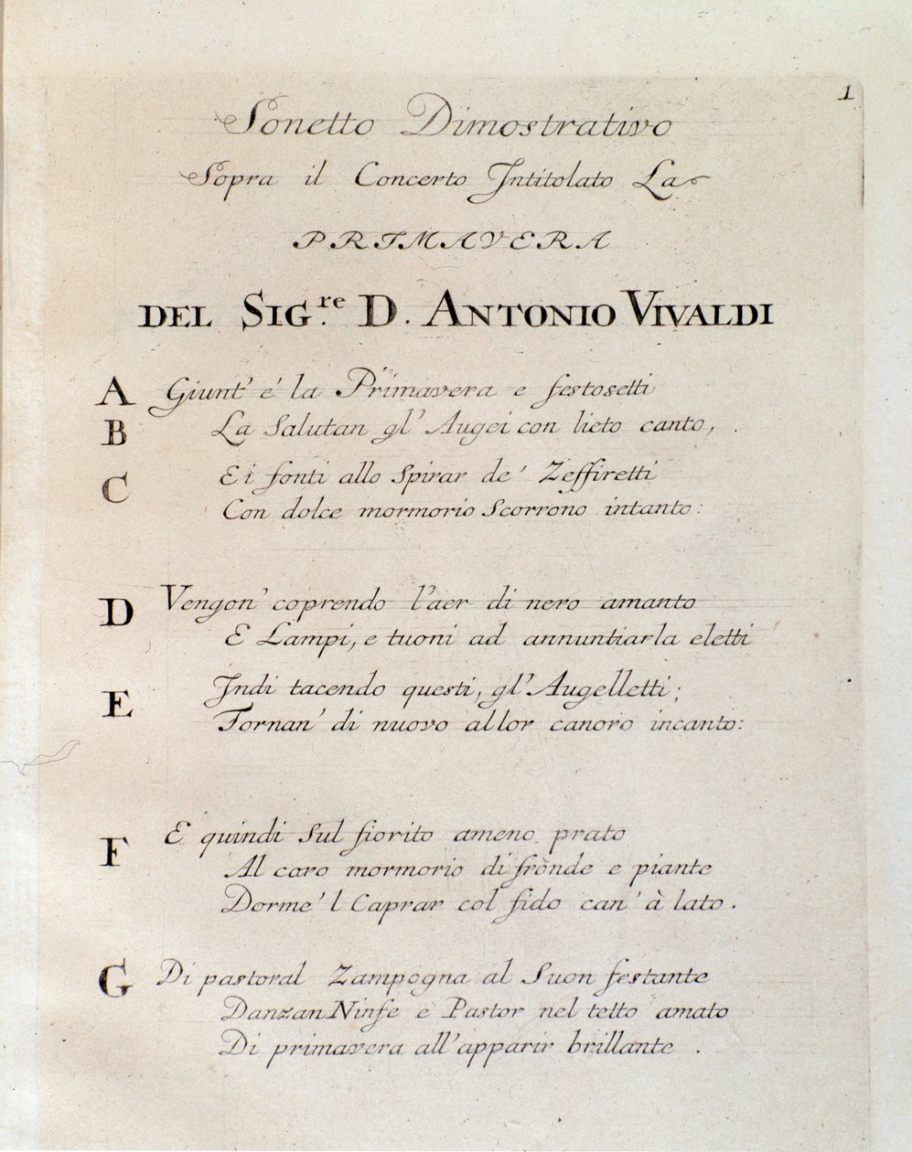Sonnet au début du Printemps (La primavera) concerto dans Il cimento dell