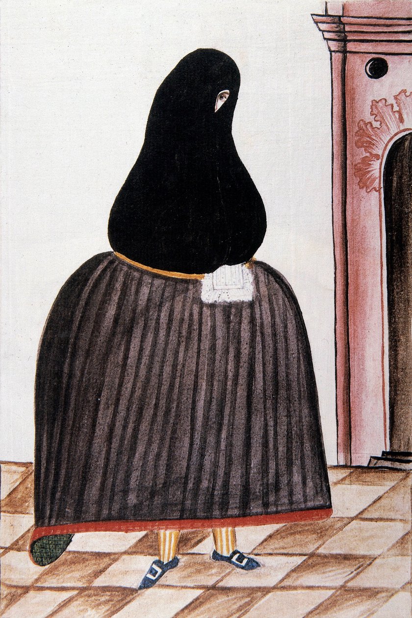 Femme espagnole portant un voile couvrant son visage, de "Trujillo del Peru" ou "Codex Martínez Compañón", par Baltazar Martinez Compañón y Bujanda, évêque de Trujillo (1782-1785) - Unknown artist