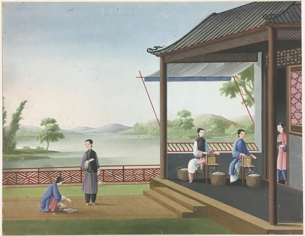 Filage du tissu, préparation des feuilles de thé, préparation de la soie - Unknown artist