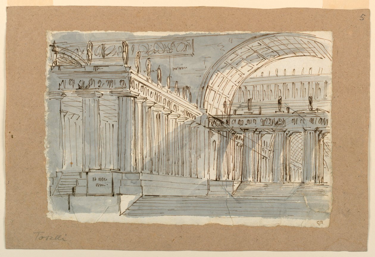 Décor de scène, bâtiment antique avec portiques - Unknown artist