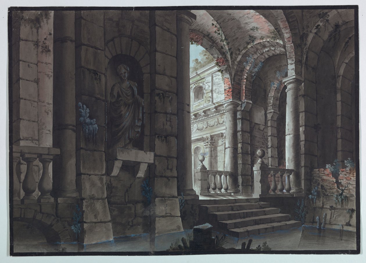 Décor de scène, ruines antiques, intérieur - Unknown artist