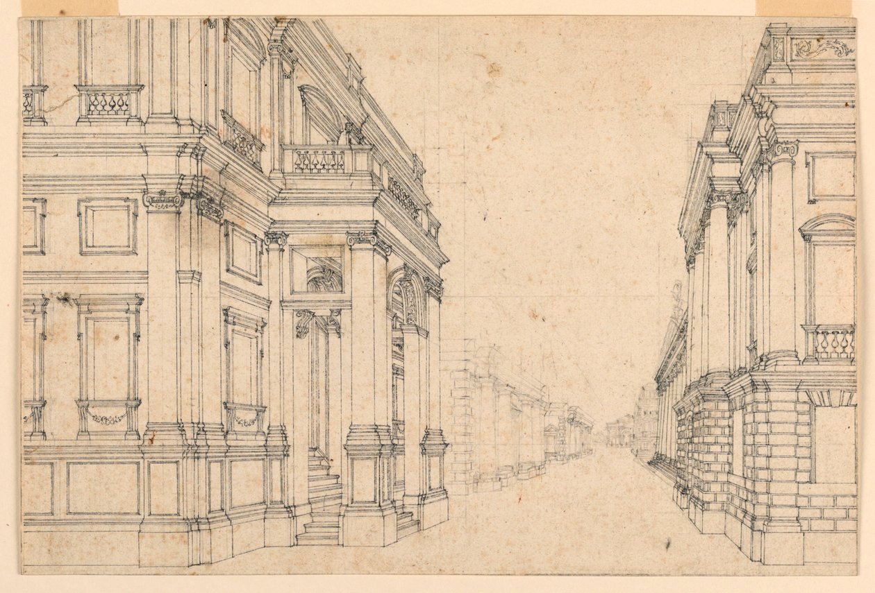 Décor de scène : rue de la ville avec palais - Unknown artist
