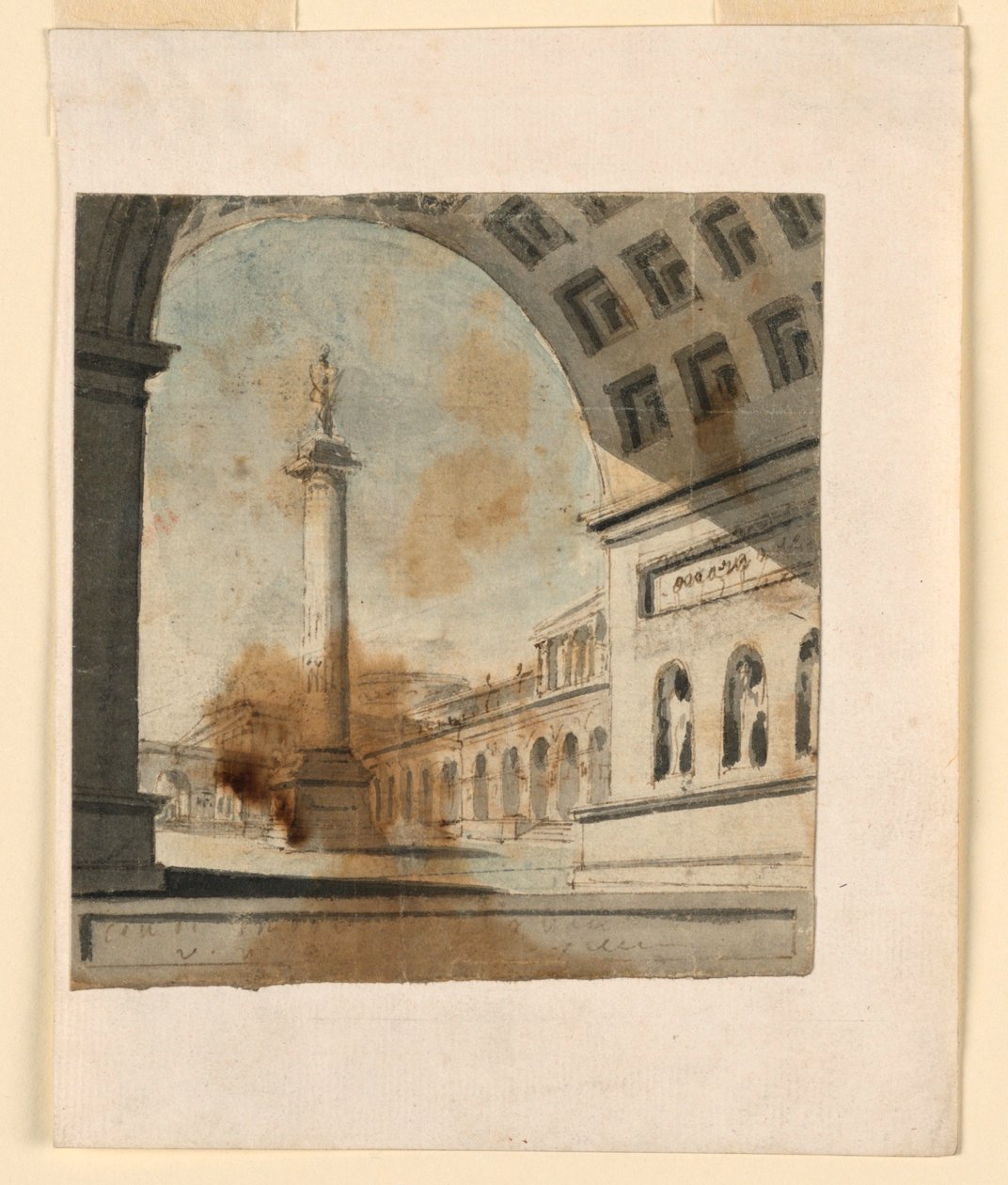 Décor de scène, colonne avec monument au sommet - Unknown artist