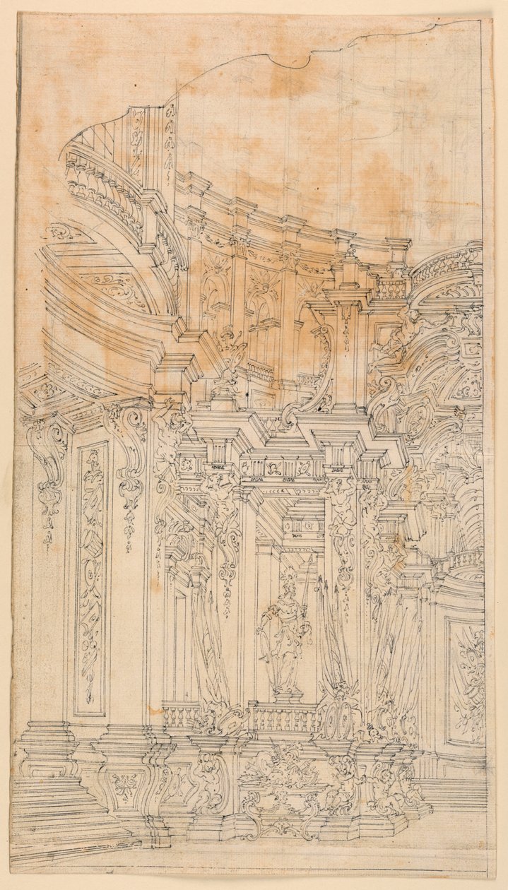 Conception de scène : Architecture de palais avec trophées - Unknown artist
