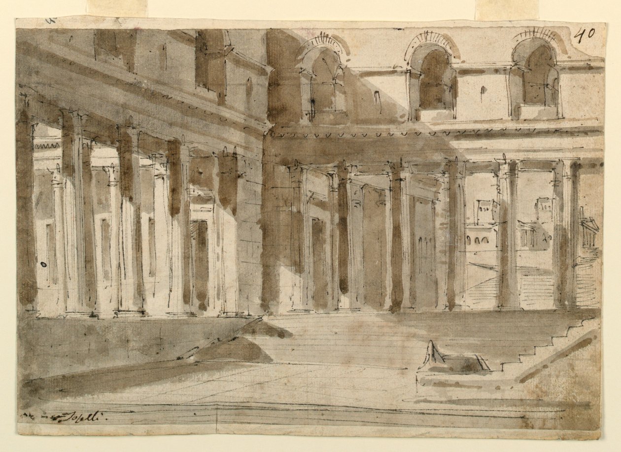 Décor de scène, cour du palais avec escaliers - Unknown artist