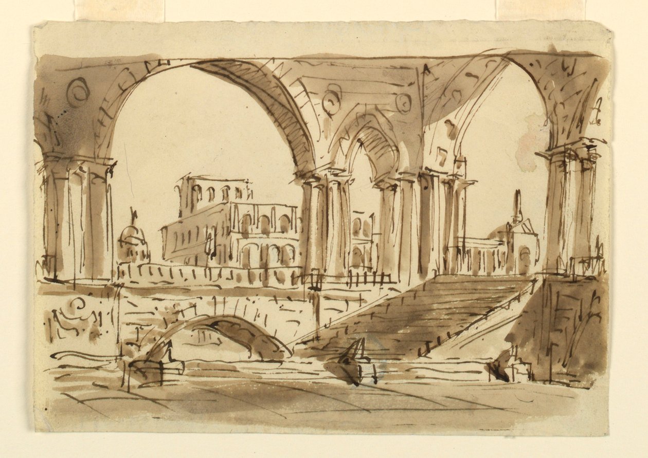 Décor de scène, Portique et escaliers - Unknown artist