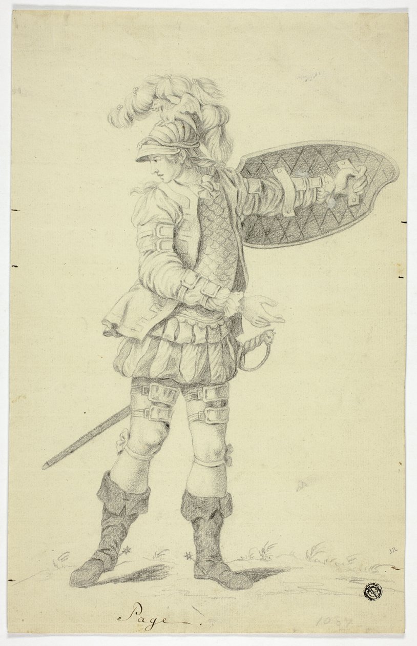 Page debout avec bouclier et épée - Unknown artist