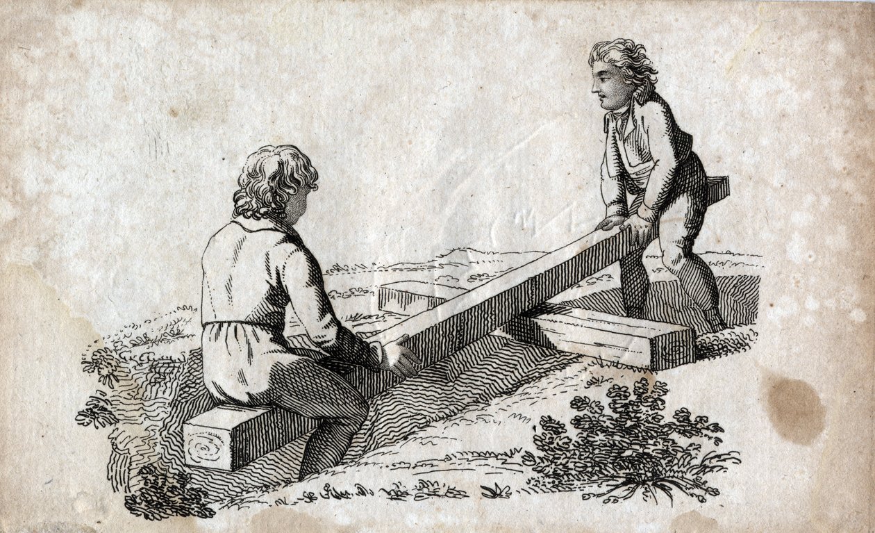 Balançoire : deux enfants sur une bascule. Gravure de la fin du XVIIIe siècle. Collection privée. - Unknown artist