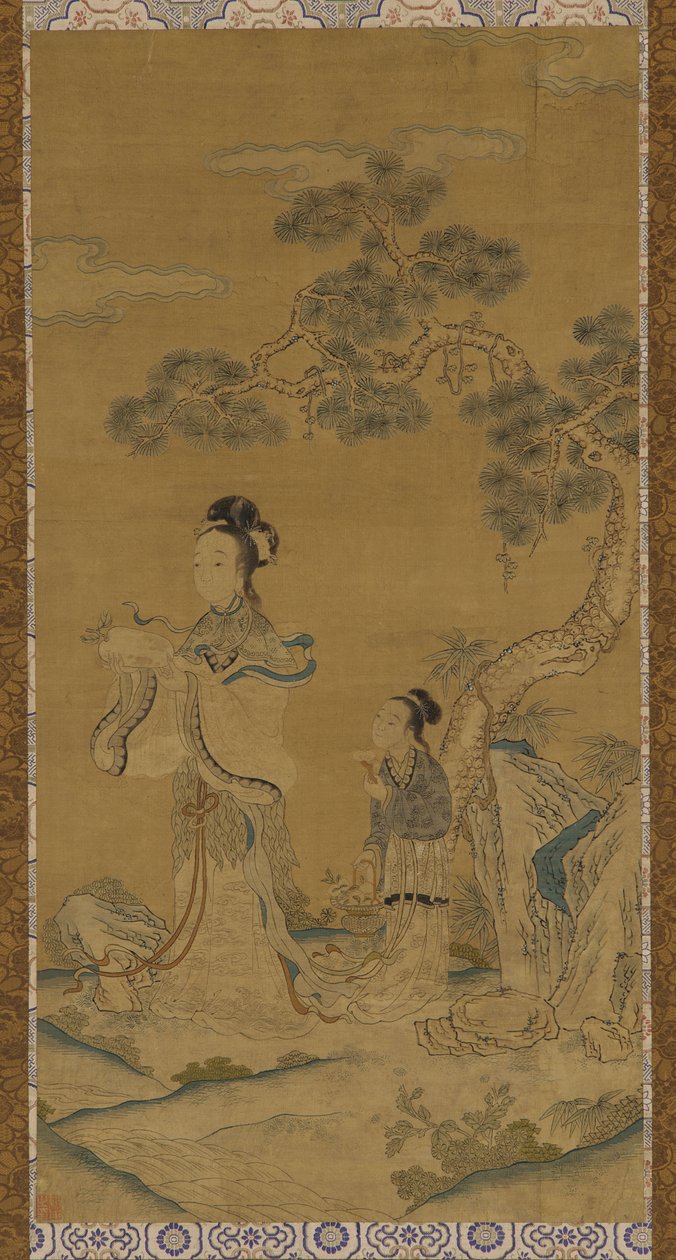Tapisserie : une immortelle taoïste et une assistante sous un pin - Unknown artist