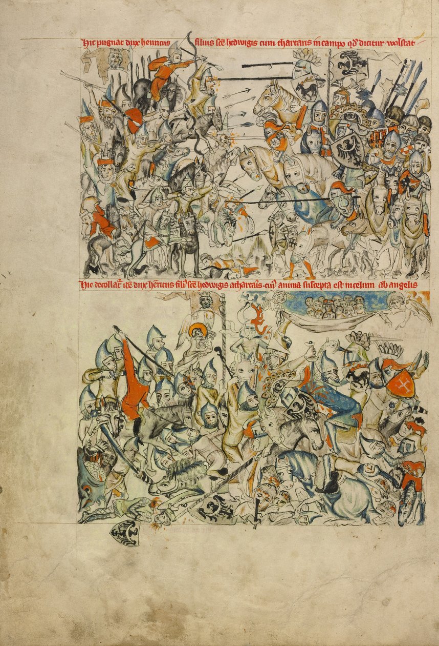 La bataille de Liegnitz ; la décapitation de Heinrich et son âme emportée au ciel par les anges - Unknown artist