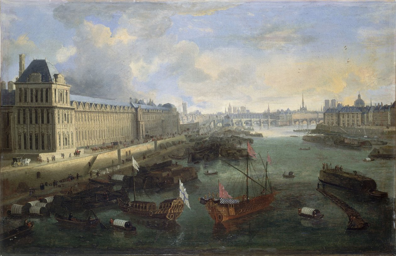 La Grande Galerie du Louvre, le Pont-Neuf, la Cité, le Collège des Quatre-Nations, vers 1670 sur la Seine, la galère royale, entre 1670 et 1685 - Unknown artist
