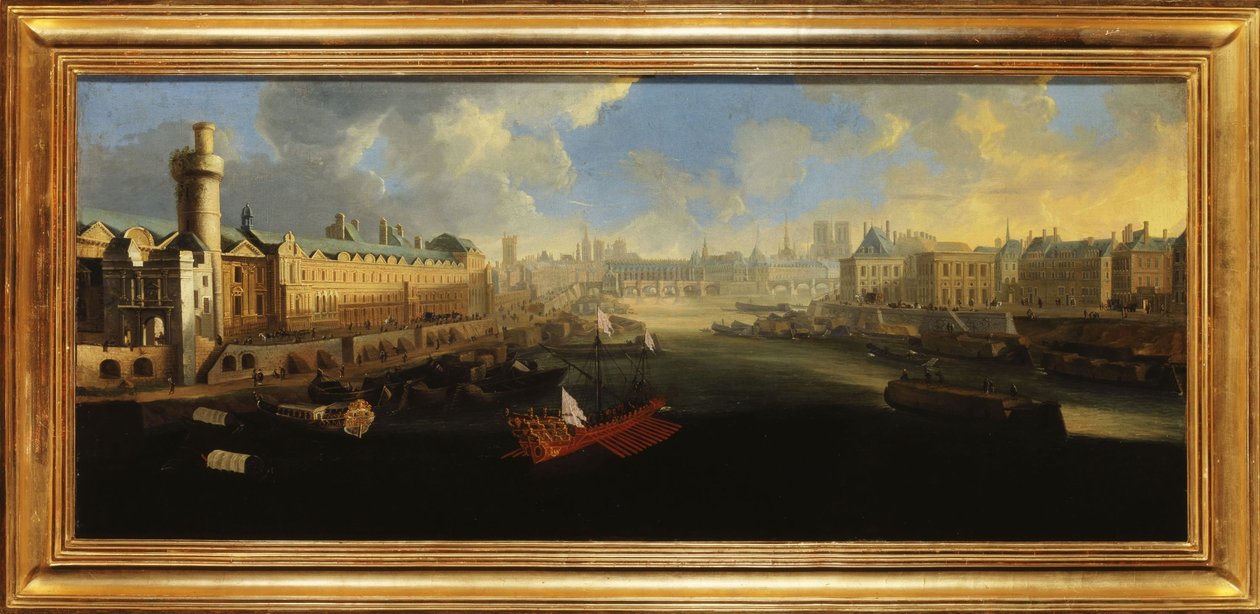 La Grande Galerie du Louvre, avec la Porte Neuve, le Pont-Neuf, la Cité, le Collège des Quatre-Nations en construction et le Quai Malaquais, vers 1665, entre 1665 et 1670 - Unknown artist