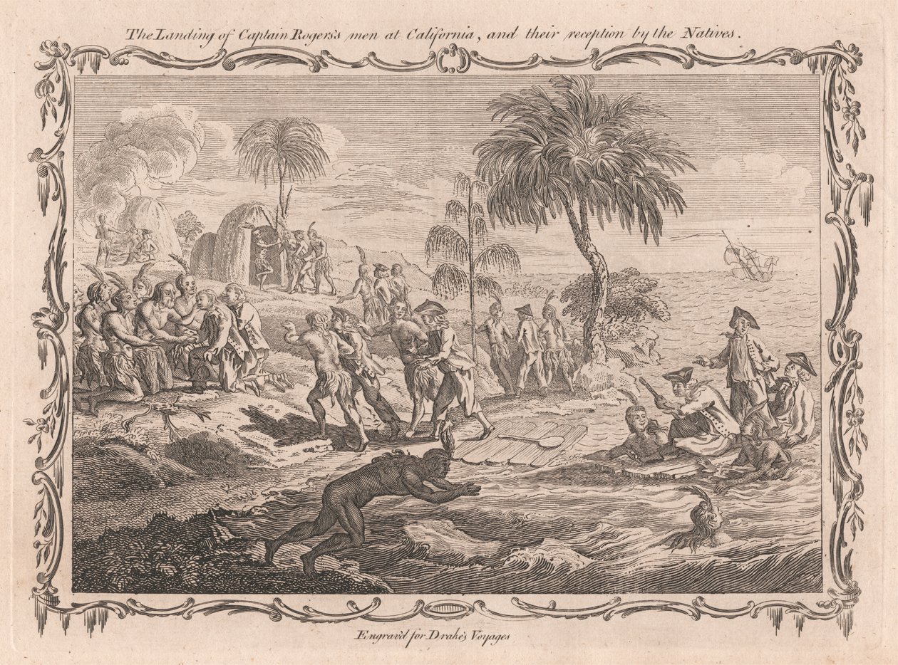 Le débarquement des hommes du capitaine Roger en Californie et leur accueil par les autochtones - Unknown artist