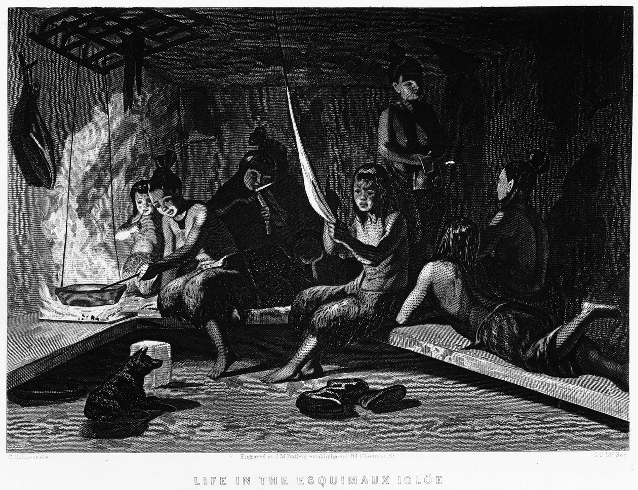 La vie des Esquimaux dans un igloo - Elisha Kent Kane, Exploration arctique dans les années 1853 - 1855, Philadelphie, Childs et Peterson - Unknown artist