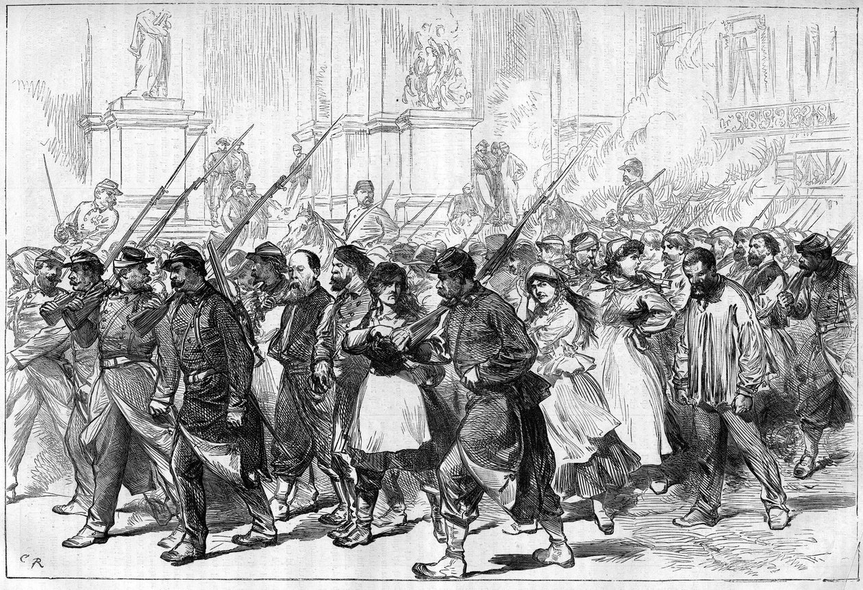 La Commune de Paris en 1871. Convoi de fédérés (communards) faits prisonniers, passant par la Place de l