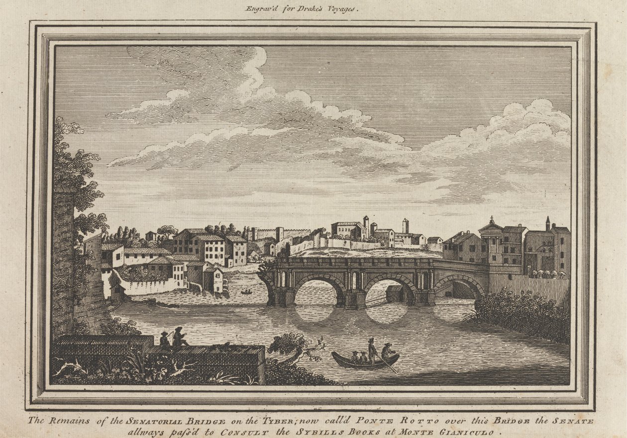 Les restes du pont sénatorial sur le Tibre; maintenant appelé Ponte Rotto, sur ce pont le Sénat passait toujours pour consulter les livres des Sybilles au Monte Gianiculo - Unknown artist