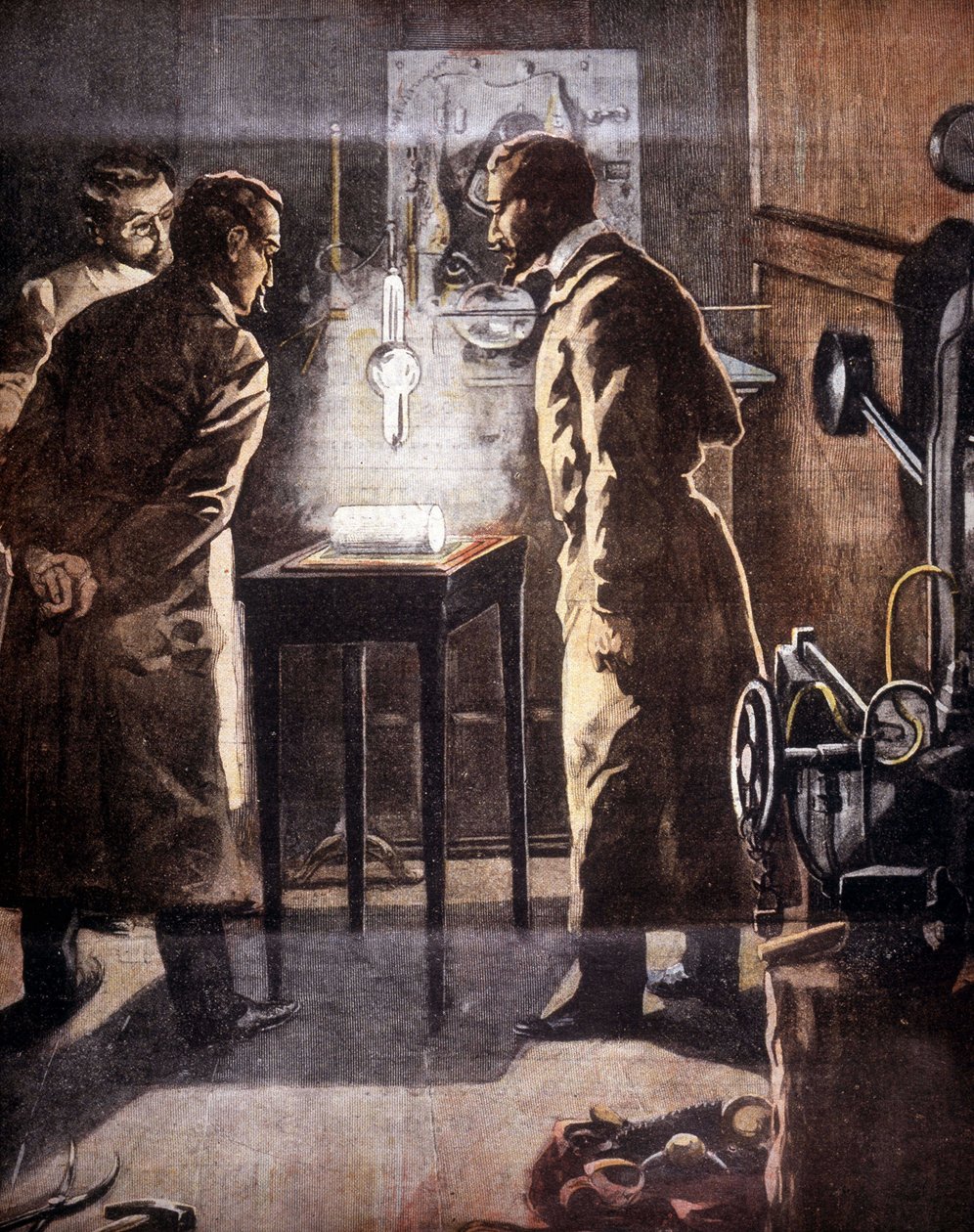 Les rayons Roentgen (Röntgen) ou X. Découverts en 1895. Illustration représentant l