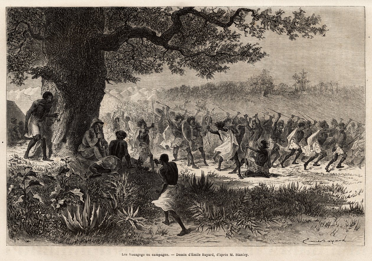 Les Vouagogo (tribu de Tanzanie) en préparation pour la guerre, sous l