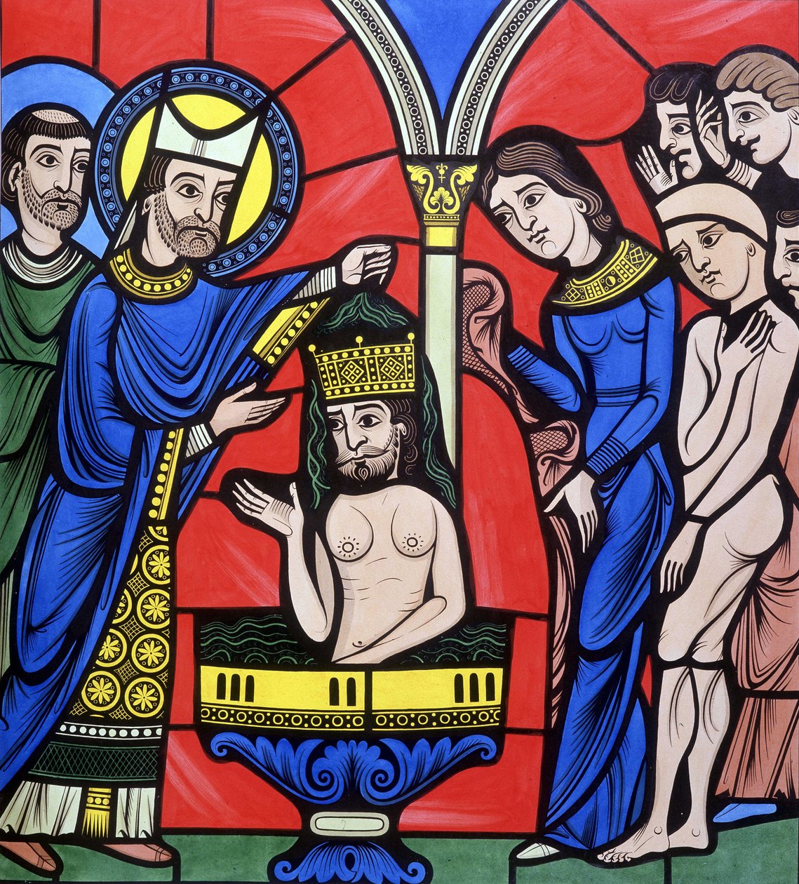 Le baptême du Christ. Collège semblable à un vitrail de la Cathédrale du Mans. Tracé du 19e siècle. - Unknown artist