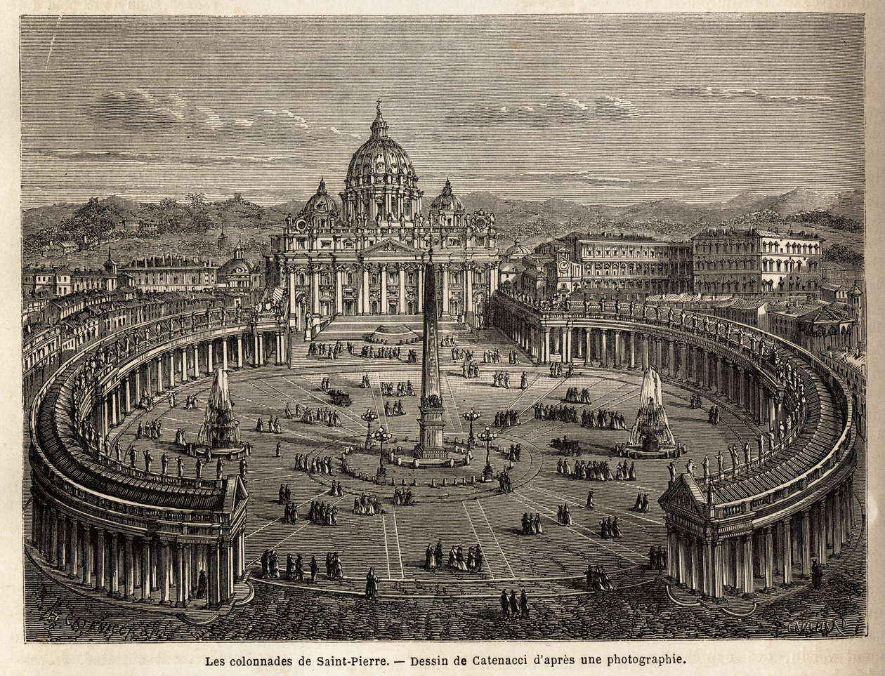Les colonnades de Saint-Pierre au Vatican, apportées par le Bernin (1598-1680) en 1655, sur un plan elliptique, devenu un lieu commun de l
