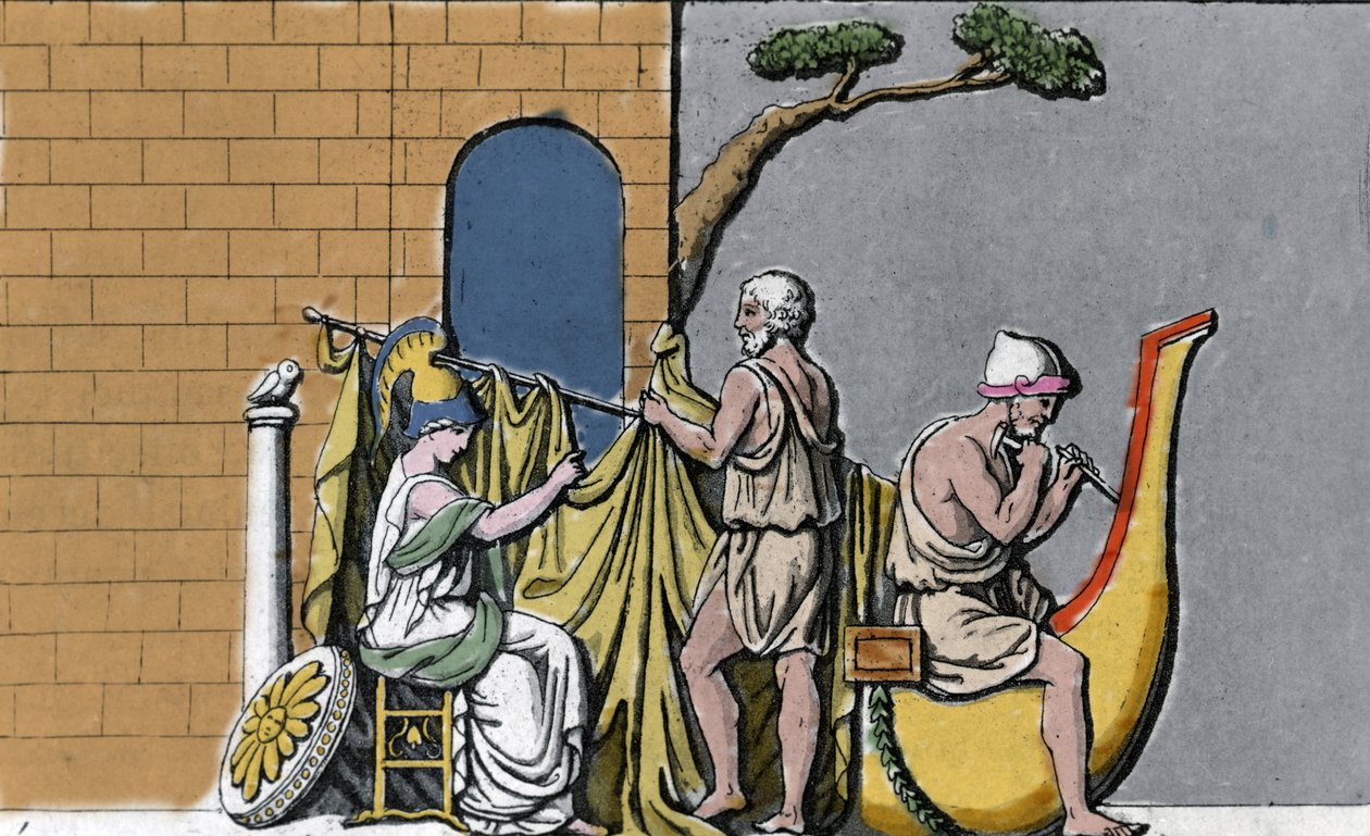La construction du navire Argo, assistée par Minerve, avec le bois sacré des chênes de Dodone - Unknown artist