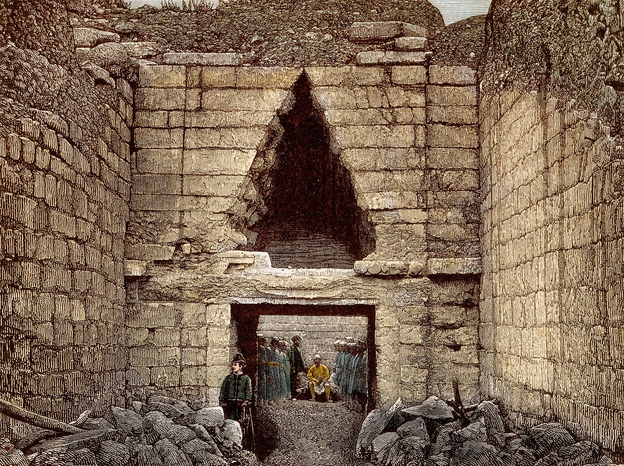 Les fouilles à Mycènes dirigées par Heinrich Schliemann (1822-1890) - La porte des lions, entrée principale de Mycènes - Unknown artist