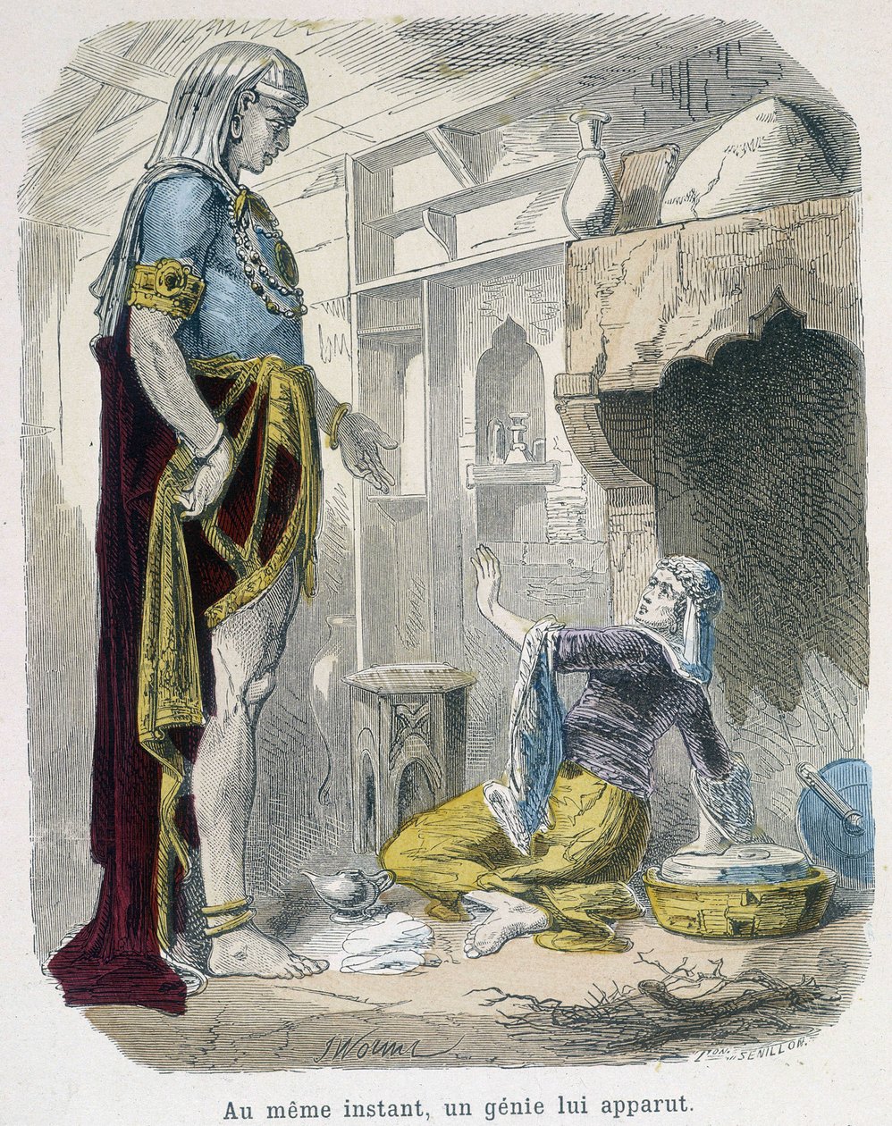 Le génie sortant de la lampe - dans "Les mille et une nuits" par Bondet, éd. Guérin - Unknown artist